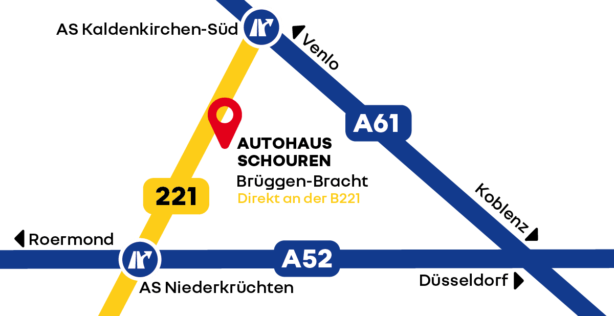 Anfahrt Autohaus Schouren Brüggen Bracht